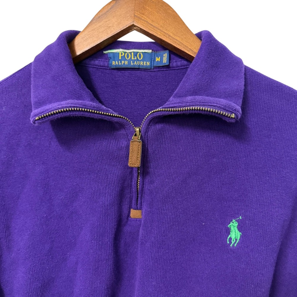 Polo Ralph Lauren Pullover Womens Medium Purple Cropped Quarter Zip Fleece Pony